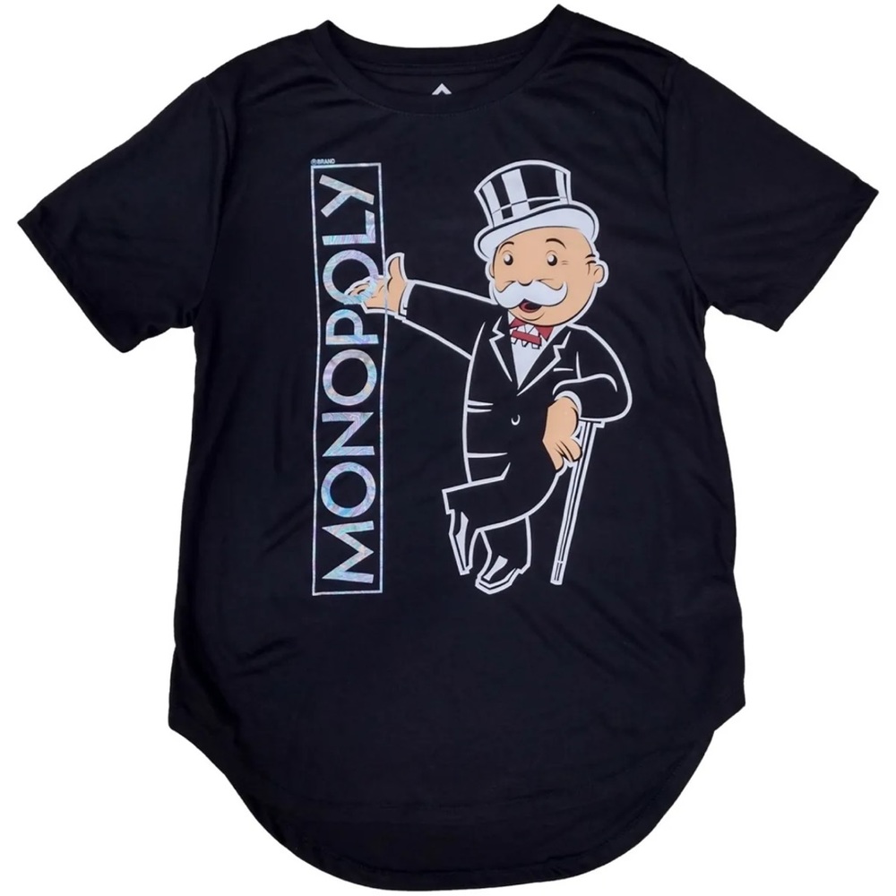 Monopoly Women's T-Shirt Size:XL (15-17) Black Short Sleeve Official Product